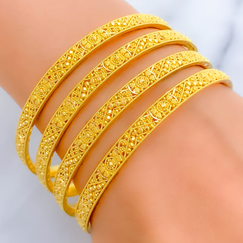 Exclusive Evergreen Beaded Flower 22k Gold Bangles 