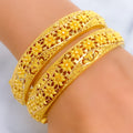 Intricate Ethereal Floral 22k Gold Bangle Pair 
