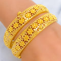 Intricate Ethereal Floral 22k Gold Bangle Pair 