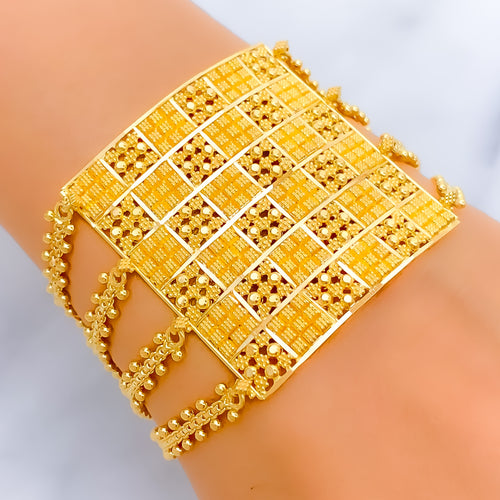 Elegant Checkered Block 22k Gold Statement Bracelet