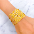 Elegant Checkered Block 22k Gold Statement Bracelet