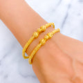Beaded Floral Striped 22k Gold Pipe Bangles