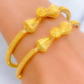 Upscale Striped Cone Adorned 22k Gold Pipe Bangles