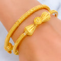 Upscale Striped Cone Adorned 22k Gold Pipe Bangles