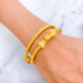 Upscale Striped Cone Adorned 22k Gold Pipe Bangles