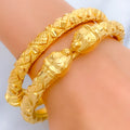 Posh Reflective Elephant Faced 22k Gold Pipe Bangles