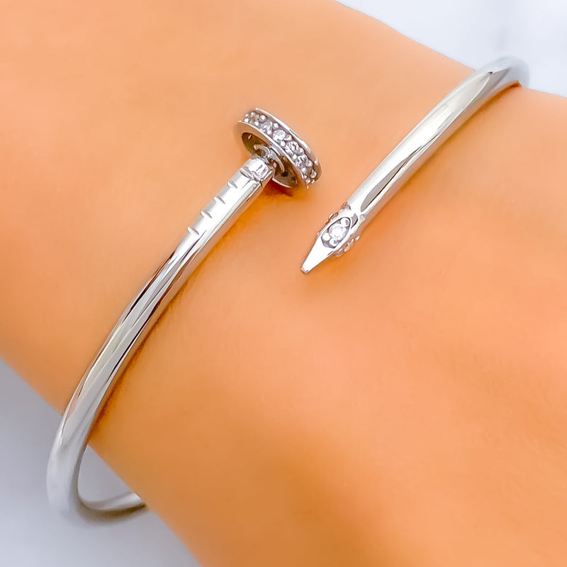 Modern 21k White Gold CZ Nail Bangle Bracelet 