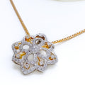 Distinct Floral Star Diamond + 18k Gold Pendant Set