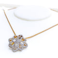 Distinct Floral Star Diamond + 18k Gold Pendant Set