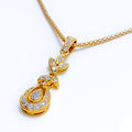 Classy Leaf Adorned Diamond + 18k Gold  Pendant Set