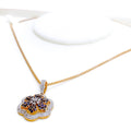 Floral Sapphire Diamond + 18k Gold Pendant Set