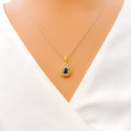 Graceful Dangling Pear Drop Diamond + 18k Gold Pendant Set 