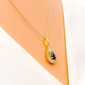 Graceful Dangling Pear Drop Diamond + 18k Gold Pendant Set 