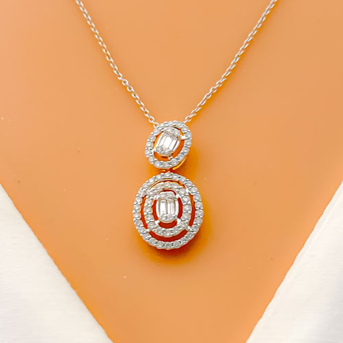 Shimmering Oval Layered Diamond + 18k Gold Pendant Set 