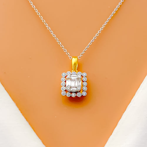 Classy Antique Style Diamond + 18k Gold Pendant Set 