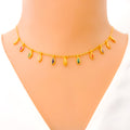 Vibrant Colored Leaf Charm 22k Gold CZ Necklace
