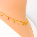 Vibrant Colored Leaf Charm 22k Gold CZ Necklace