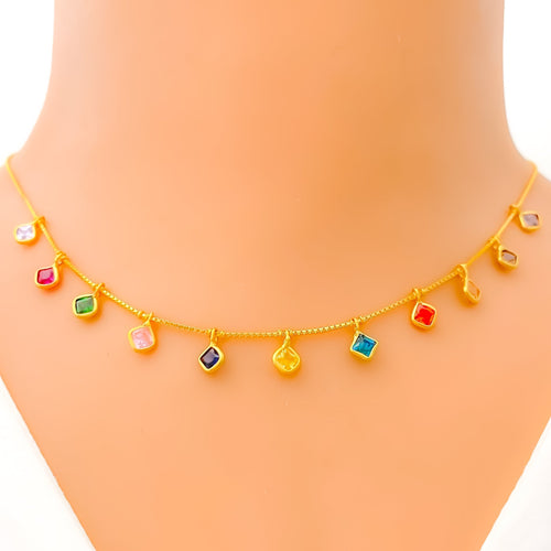 Hanging Rhombus Charm 22k Gold Necklace 