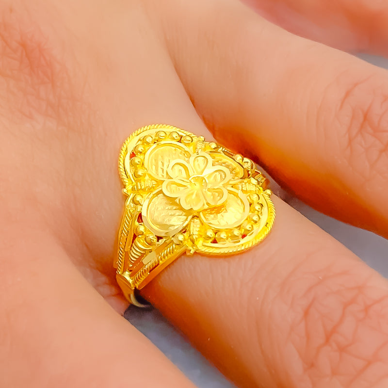 Faceted Blooming Flower 22K Gold Ring