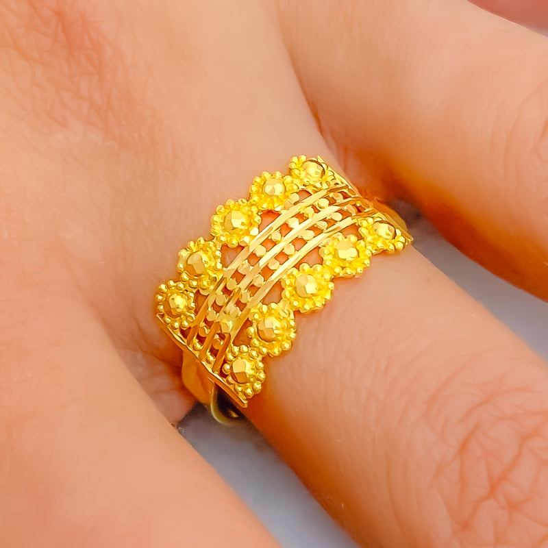 Embellished Unique Dotted 22K Gold Ring