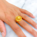 Modish Striped Flower 22K Gold Ring