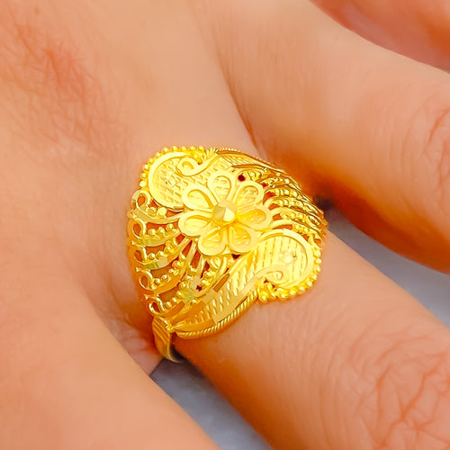 Majestic Flower Adorned 22K Gold Ring