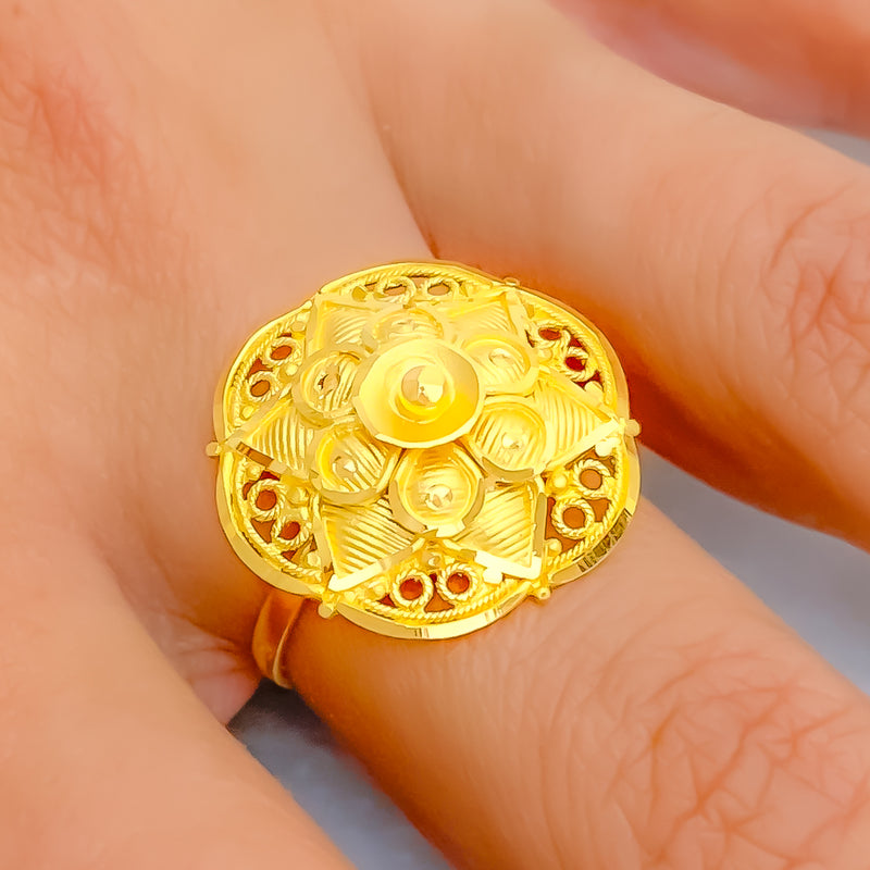 Dazzling Elevated Floral 22K Gold Ring