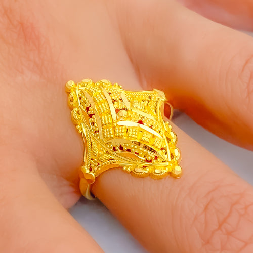 Traditional Striped Marquise 22K Gold Ring