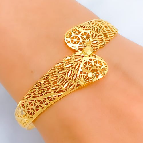 Trendy Overlapping 22k Gold Leaf Bangle Bracelet