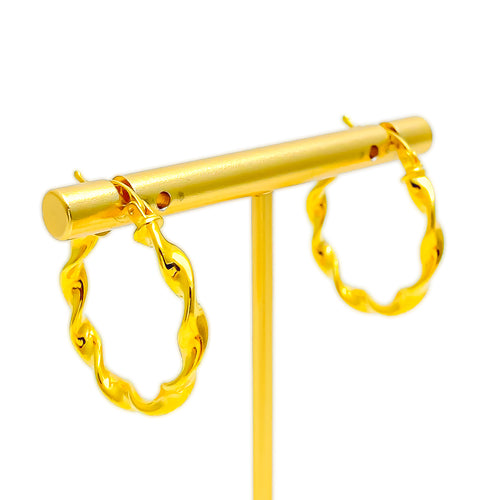 Twisted Decorative 21k Gold Bali Earrings
