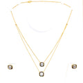 Contemporary Square Block Diamond + 18k Gold Necklace Set