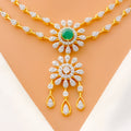 Upscale Layered Diamond Flower + 18k Gold Necklace Set 