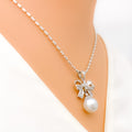 Pearl Ribbon Diamond + 18k Gold Pendant