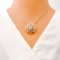 Distinct Floral Star Diamond + 18k Gold Pendant Set