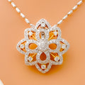 Distinct Floral Star Diamond + 18k Gold Pendant Set