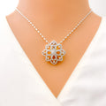 Distinct Floral Star Diamond + 18k Gold Pendant Set