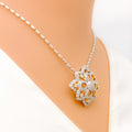 Distinct Floral Star Diamond + 18k Gold Pendant Set