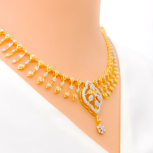 Dazzling Marquise Leaf Diamond + 18k Gold Necklace Set