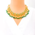 Royal Elevated Emerald + Pearl 22k Gold Necklace Set