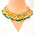 Royal Elevated Emerald + Pearl 22k Gold Necklace Set