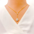 Sleek Shiny Drop Diamond + 18k Gold Necklace Set 