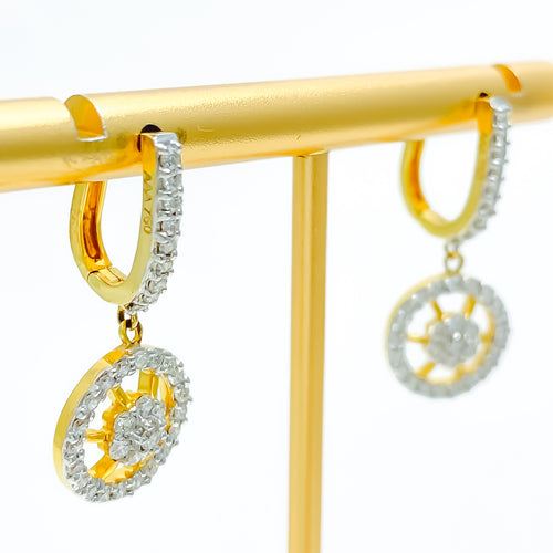 Dangling Floral Half Diamond Bali + 18k Gold Earrings 