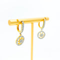 Dangling Floral Half Diamond Bali + 18k Gold Earrings 