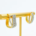 Glistening Curved Half Diamond Bali + 18k Gold Earrings 