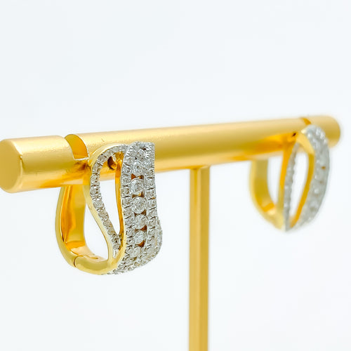 Glistening Curved Half Diamond Bali + 18k Gold Earrings 