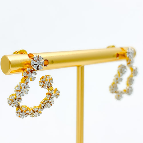 Unique Floral Cluster Diamond + 18k Gold Earrings 