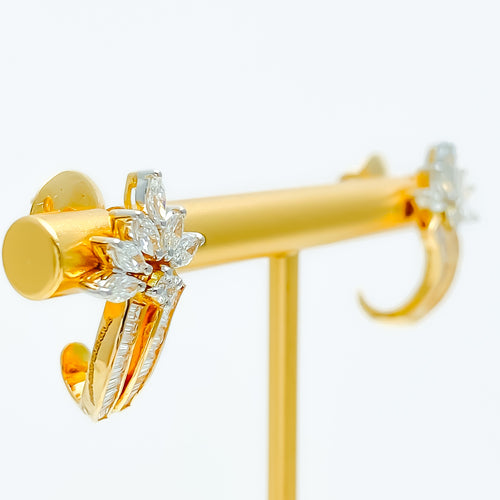 Reflective Floral Diamond + 18k Gold Earrings 