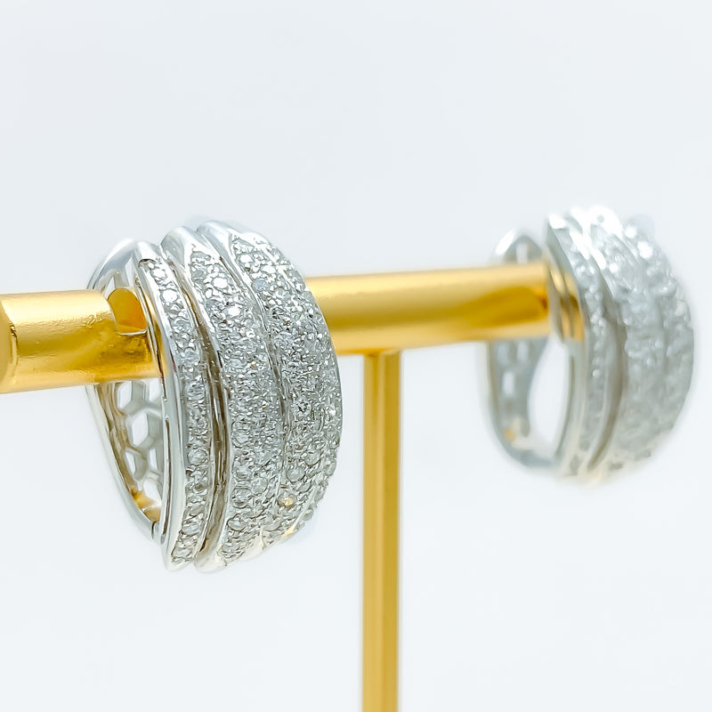 Striped Magnificent Half Diamond Bali + 18k Gold Earrings 