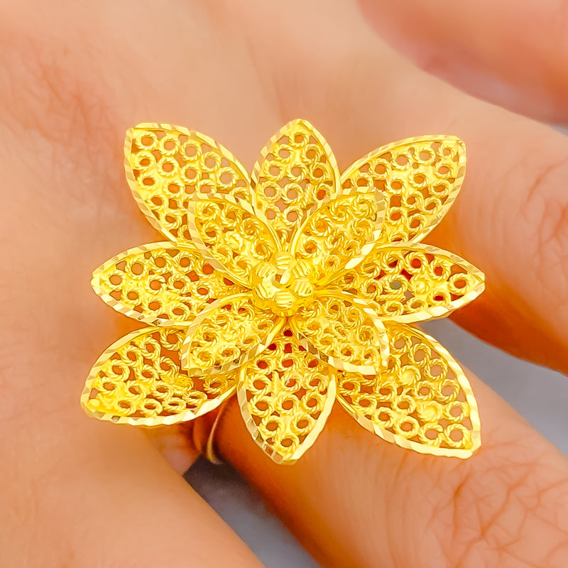 Trendy Flower 22k Gold Semi - Statement Ring