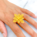 Trendy Flower 22k Gold Semi - Statement Ring